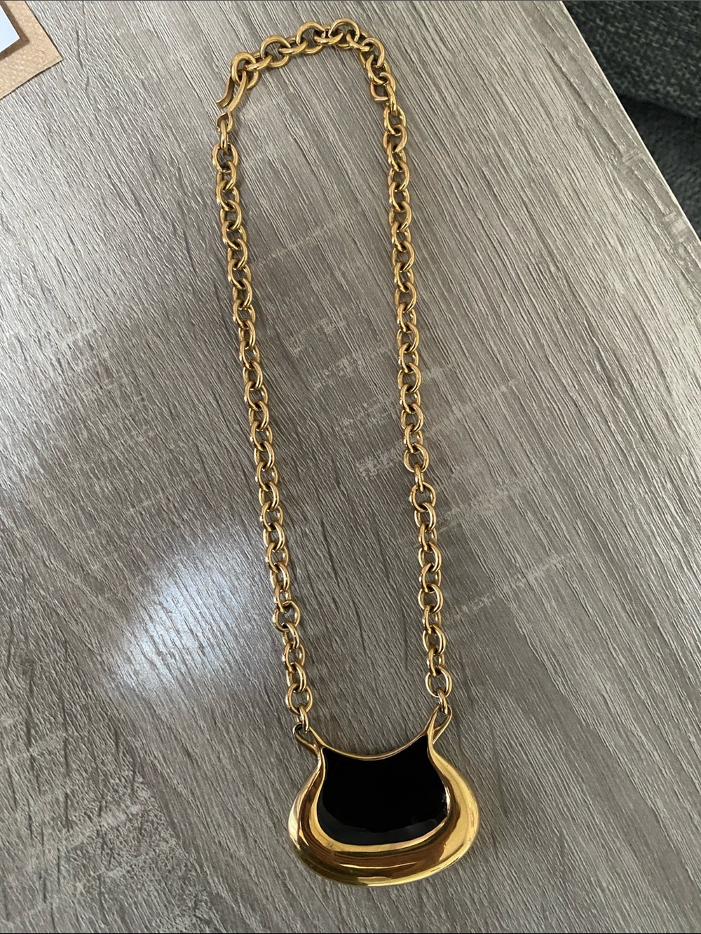 Vintage Monet Black Enamel Gold Tone Necklac